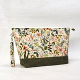 Rifle Paper Co Herb Garden Natural XL Zipper Knitting Project Craft Wedge Bag with Detachable Leather Wrist Strap