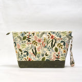 Rifle Paper Co Herb Garden Natural XL Zipper Knitting Project Craft Wedge Bag with Detachable Leather Wrist Strap