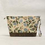 Peonies Natural XL Zipper Knitting Project Craft Wedge Bag with Detachable Leather Wrist Strap