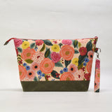 Juliet Cream XL Zipper Knitting Project Craft Wedge Bag with Detachable Leather Wrist Strap