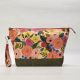 Juliet Cream XL Zipper Knitting Project Craft Wedge Bag with Detachable Leather Wrist Strap