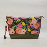Juliet Navy XL Zipper Knitting Project Craft Wedge Bag with Detachable Leather Wrist Strap