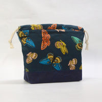 Butterflies Navy Large Drawstring Knitting Project Craft Bag