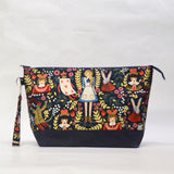 Wonderland Navy XL Zipper Knitting Project Craft Wedge Bag with Detachable Leather Wrist Strap