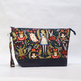 Wonderland Navy XL Zipper Knitting Project Craft Wedge Bag with Detachable Leather Wrist Strap