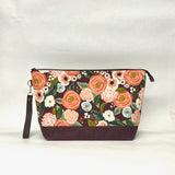 Juliet Burgundy XL Zipper Knitting Project Craft Wedge Bag with Detachable Leather Wrist Strap