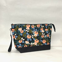 Rosa Peach Navy XL Zipper Knitting Project Craft Wedge Bag with Detachable Leather Wrist Strap