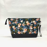 Rosa Peach Navy XL Zipper Knitting Project Craft Wedge Bag with Detachable Leather Wrist Strap