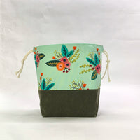 Bushel Bouquet Green Medium Drawstring Knitting Project Craft Bag