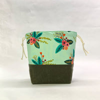 Bushel Bouquet Green Medium Drawstring Knitting Project Craft Bag