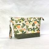 Citrus Sand XL Zipper Knitting Project Craft Wedge Bag with Detachable Leather Wrist Strap