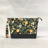 Rifle Paper Co Citrus Black XL Zipper Knitting Project Craft Wedge Bag with Detachable Leather Wrist Strap