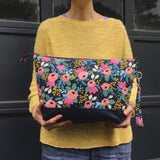 Alpine Christmas XL Zipper Knitting Project Craft Wedge Bag with Detachable Leather Wrist Strap