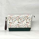 Alpine Christmas XL Zipper Knitting Project Craft Wedge Bag with Detachable Leather Wrist Strap