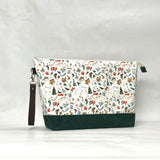 Alpine Christmas XL Zipper Knitting Project Craft Wedge Bag with Detachable Leather Wrist Strap