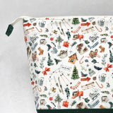 Alpine Christmas XL Zipper Knitting Project Craft Wedge Bag with Detachable Leather Wrist Strap