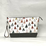 Christmas Trees XL Zipper Knitting Project Craft Wedge Bag with Detachable Leather Wrist Strap