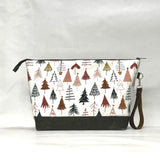 Christmas Trees XL Zipper Knitting Project Craft Wedge Bag with Detachable Leather Wrist Strap