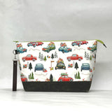 Christmas Adventure XL Zipper Knitting Project Craft Wedge Bag with Detachable Leather Wrist Strap