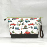 Christmas Adventure XL Zipper Knitting Project Craft Wedge Bag with Detachable Leather Wrist Strap