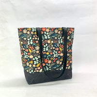 Woodland Floral / Waxed Canvas Tote Bag with Leather Straps