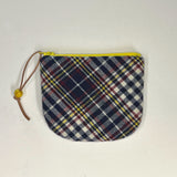 Blue White Burgundy Wool Plaid Round Zipper Pouch / Coin Purse / Gadget Bag