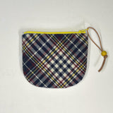 Blue White Burgundy Wool Plaid Round Zipper Pouch / Coin Purse / Gadget Bag