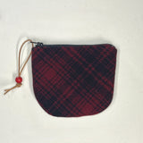 Red Black Diagonal Wool Plaid Round Zipper Pouch / Coin Purse / Gadget Bag