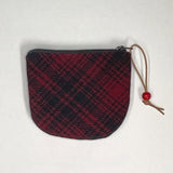 Red Black Diagonal Wool Plaid Round Zipper Pouch / Coin Purse / Gadget Bag