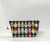 Matryoshka Dolls Black Small Zipper Pouch Gadget Case Cosmetics Project Bag