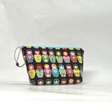 Matryoshka Dolls Black Small Zipper Pouch Gadget Case Cosmetics Project Bag