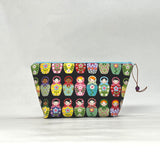 Matryoshka Dolls Black Small Zipper Pouch Gadget Case Cosmetics Project Bag