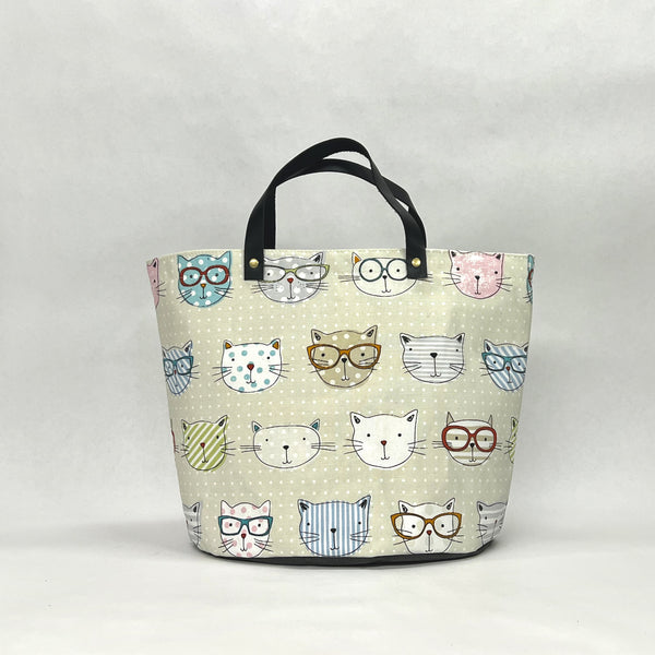 Cats with Glasses Oval Bottom Knitting Craft Tote Bag