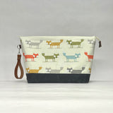 Foxy Fox XL Zipper Knitting Project Craft Wedge Bag with Detachable Leather Wrist Strap