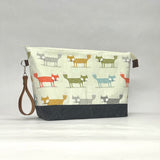 Foxy Fox XL Zipper Knitting Project Craft Wedge Bag with Detachable Leather Wrist Strap