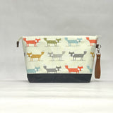 Foxy Fox XL Zipper Knitting Project Craft Wedge Bag with Detachable Leather Wrist Strap