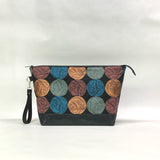 Wound Up Black XL Zipper Knitting Project Craft Wedge Bag with Detachable Leather Wrist Strap