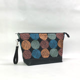 Wound Up Black XL Zipper Knitting Project Craft Wedge Bag with Detachable Leather Wrist Strap