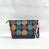 Wound Up Black XL Zipper Knitting Project Craft Wedge Bag with Detachable Leather Wrist Strap