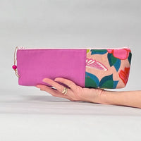 Gather Geometric Blue L Short Wide Small Zipper Pouch Gadget Case Cosmetics Bag