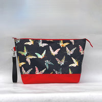 Enchanted Butterflies XL Zipper Knitting Project Craft Wedge Bag with Detachable Leather Wrist Strap