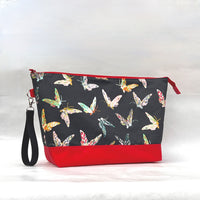 Enchanted Butterflies XL Zipper Knitting Project Craft Wedge Bag with Detachable Leather Wrist Strap