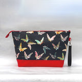 Enchanted Butterflies XL Zipper Knitting Project Craft Wedge Bag with Detachable Leather Wrist Strap