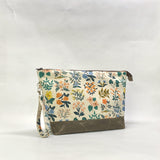 Wildflowers Natural XL Zipper Knitting Project Craft Wedge Bag with Detachable Leather Wrist Strap