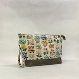 Wildflower Natural XL Zipper Knitting Project Craft Wedge Bag with Detachable Leather Wrist Strap