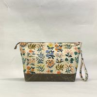 Wildflower Natural XL Zipper Knitting Project Craft Wedge Bag with Detachable Leather Wrist Strap