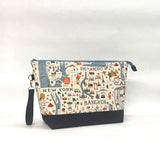 City Guide Natural XL Zipper Knitting Project Craft Wedge Bag with Detachable Leather Wrist Strap