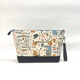 City Guide Natural XL Zipper Knitting Project Craft Wedge Bag with Detachable Leather Wrist Strap