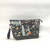 City Guide Black XL Zipper Knitting Project Craft Wedge Bag with Detachable Leather Wrist Strap