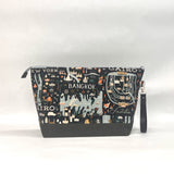 City Guide Black XL Zipper Knitting Project Craft Wedge Bag with Detachable Leather Wrist Strap